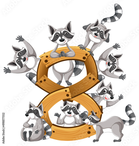 Eight raccoons attached to number eight