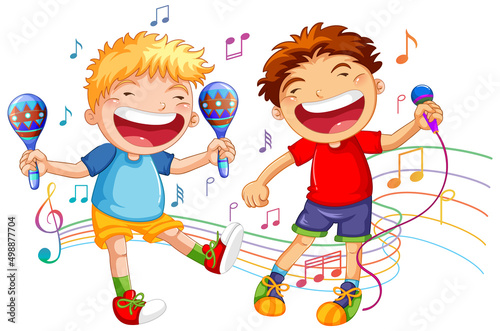 Two boys singing and dancing