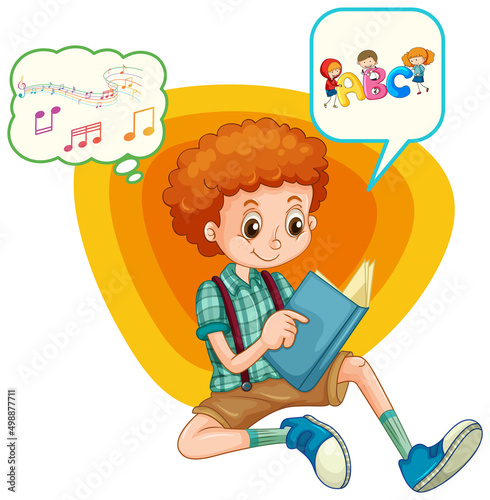 Speech bubble with boy reading book