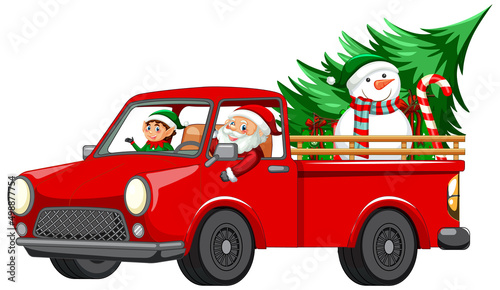 Santa driving car to delivery Christmas gifts