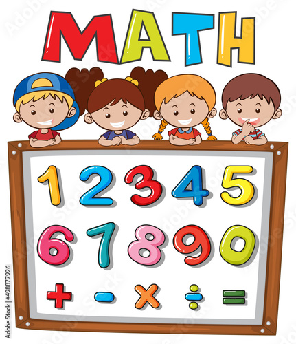 Number 0 to 9 with math symbols