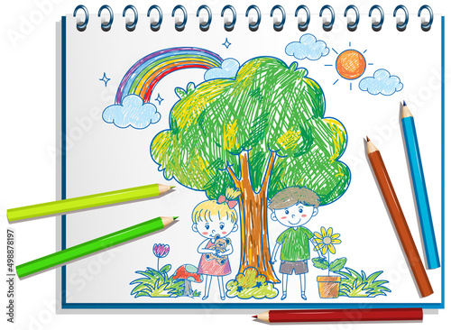 Hand drawn coloured crayon on paper
