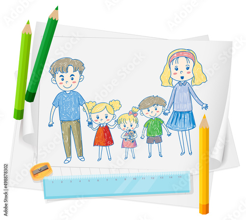 A paper with a doodle sketch design with color and colour pencils