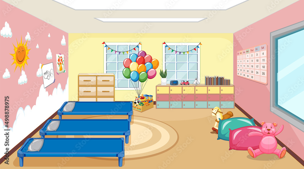Scene with beds and toys in the room Scene with beds and toys in the room