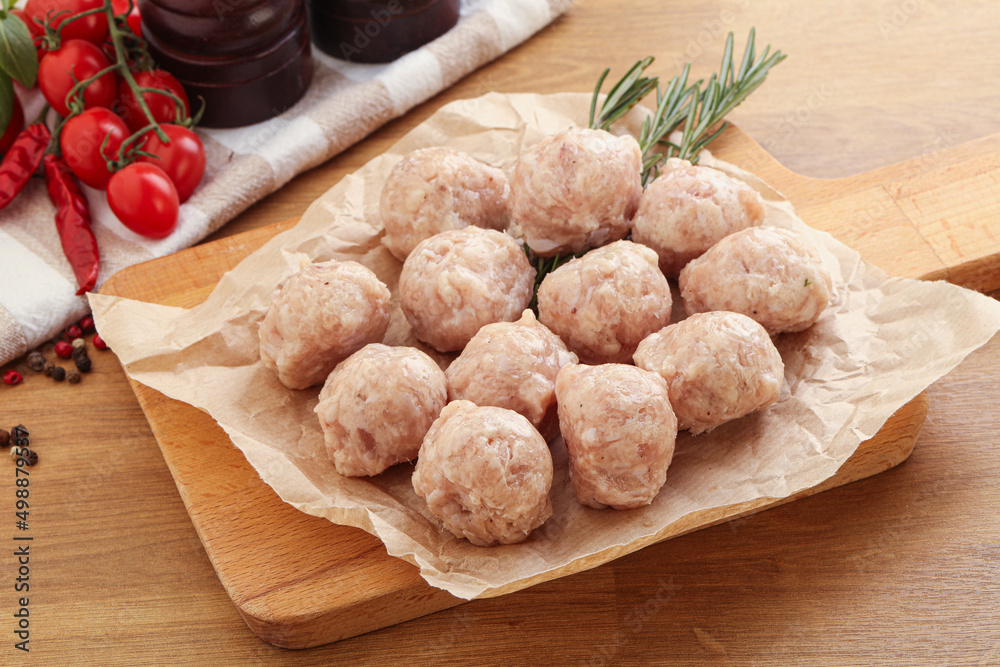 Raw chicken meatballs for cooking Raw chicken meatballs for cooking