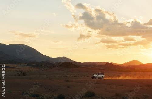 Riding outdoors. Car in the deserts of Africa, Namibia