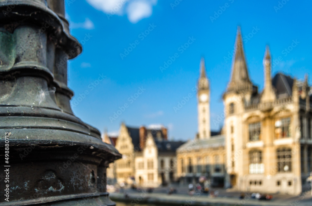 Blurred view of buildings in Ghent, Belgium