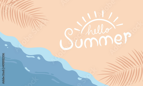 vector hand lettering summer summer on top view sea surf background
