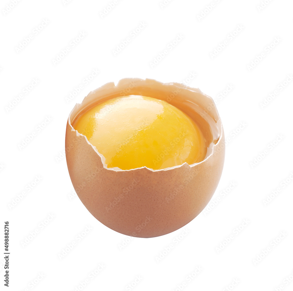 chicken eggs in broken eggshells isolated on white background chicken eggs in broken eggshells isolated on white background