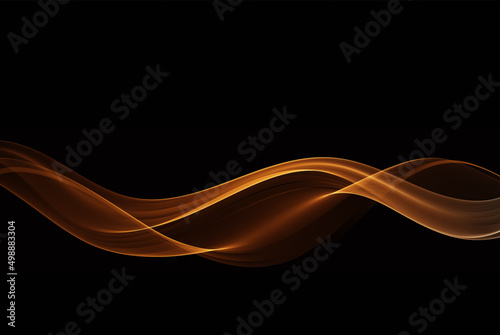 Abstract golden transparent wave motion design on dark background