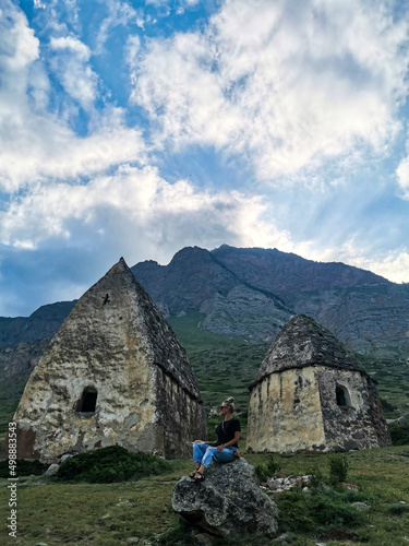 The girl in Eltyubyu is the city of the dead in Kabardino-Balkaria, Russia June 2021.