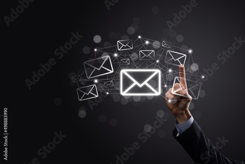 Email marketing and newsletter concept.Contact us by newsletter email and protect your personal information from spam mail concept.Scheme of direct sales in business. List of clients for mailing.