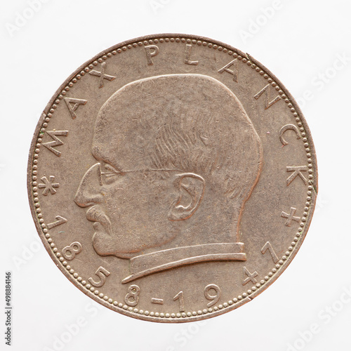 Germany - circa 1961: a 2 DM coin of Germany showing the portrait of the scientist and founder of quantum physics Max Planck photo