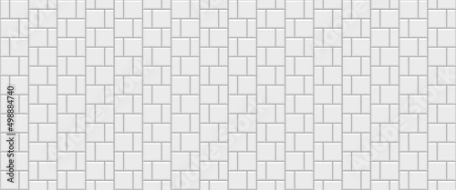 Tile subway texture. Seamless brick wall. Metro background. Ceramic pattern. Old stone surface. Apron faience print. Vintage rectangle brickwall. Cement print. Kitchen backsplash. Vector illustration.
