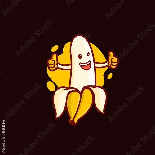 Cute banana cartoon mascot logo template