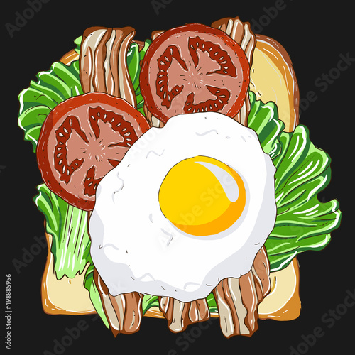 Sandwich with egg avocado and vegetables. Vector illustration