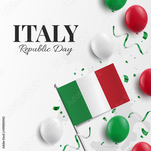 Vector Illustration of Republic Day Italy. Background with balloons, flags
