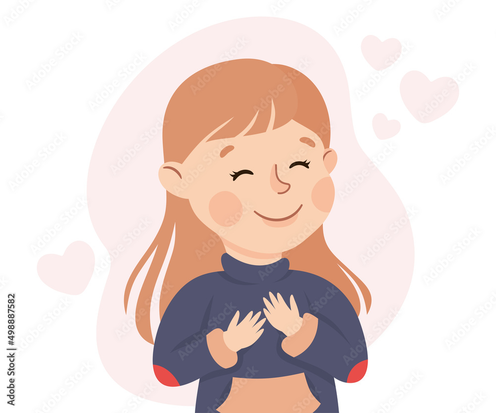 Self-love with Little Girl Admiring Herself Loving Her Appearance Vector Illustration Self-love with Little Girl Admiring Herself Loving Her Appearance Vector Illustration