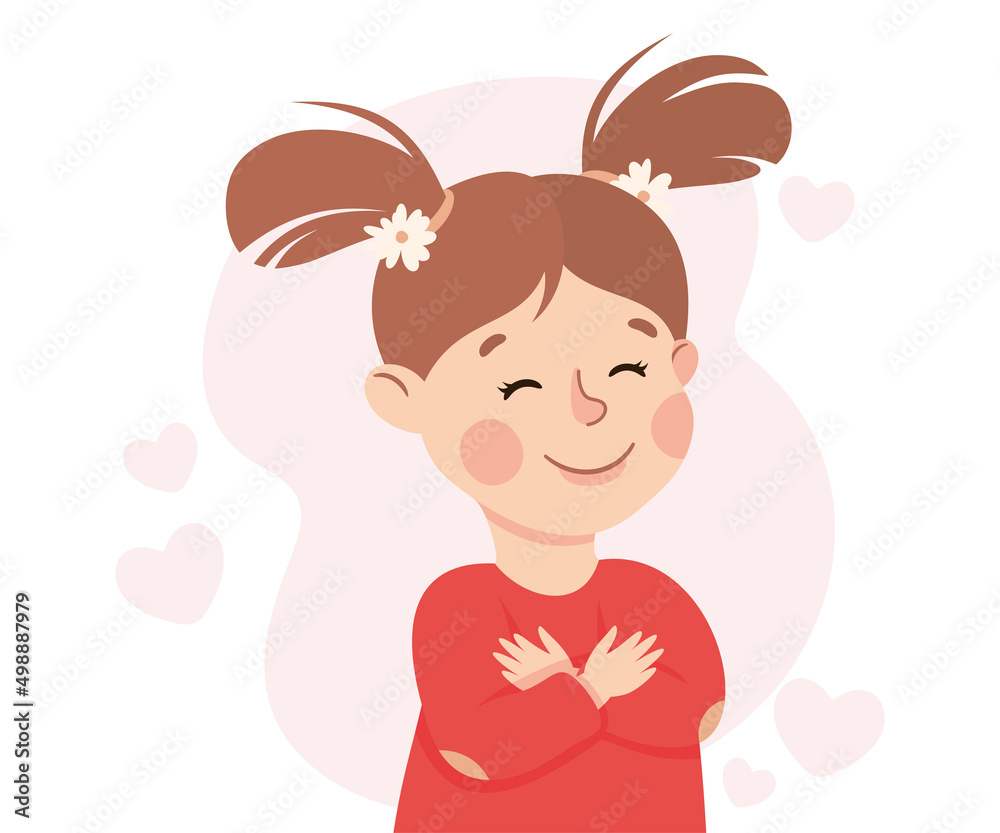 Self-love with Little Girl Admiring Herself Loving Her Appearance Vector Illustration Self-love with Little Girl Admiring Herself Loving Her Appearance Vector Illustration
