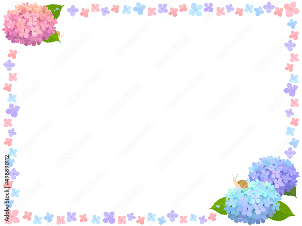 紫陽花とかたつむりのフレーム_ベクターイラスト 紫陽花とかたつむりのフレーム_ベクターイラスト