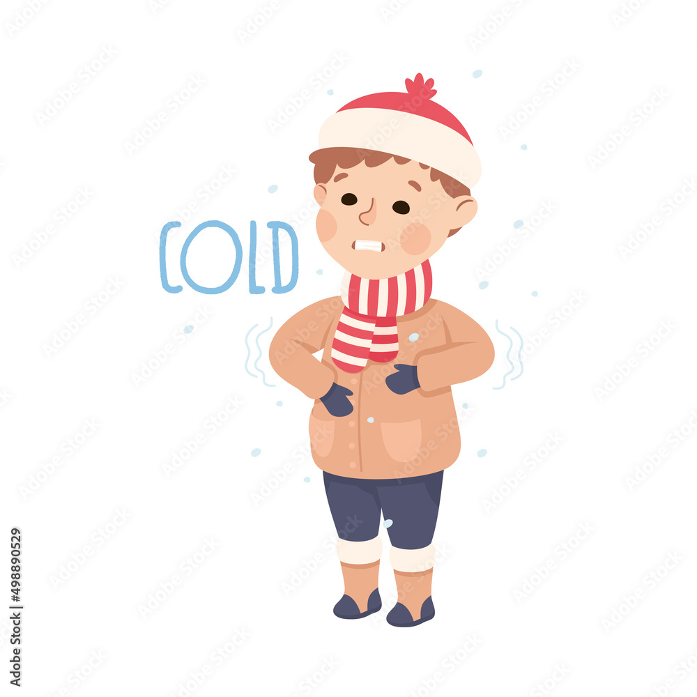 Little Boy Showing Sense of Cold Shivering in Cold Winter Weather Vector Illustration Little Boy Showing Sense of Cold Shivering in Cold Winter Weather Vector Illustration
