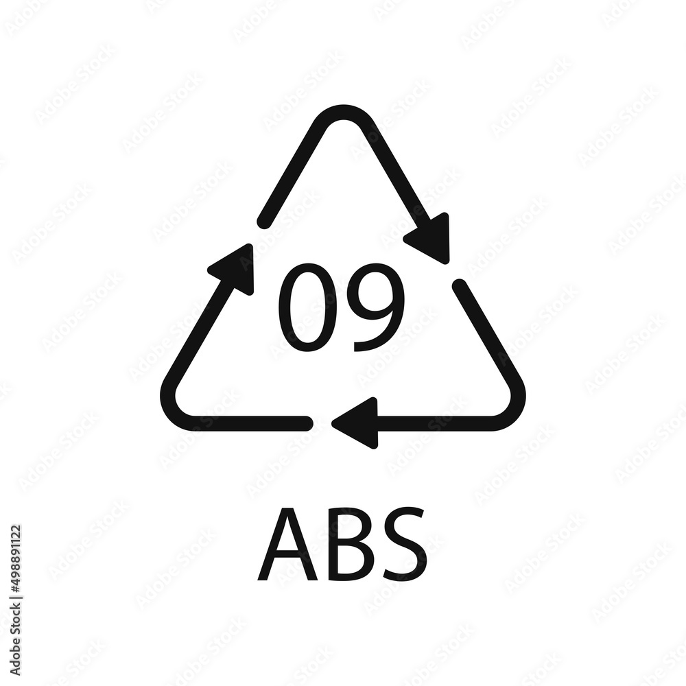 Plastic recycle symbol ABS 9 vector icon. Plastic recycling code ABS 09. Plastic recycle symbol ABS 9 vector icon. Plastic recycling code ABS 09.