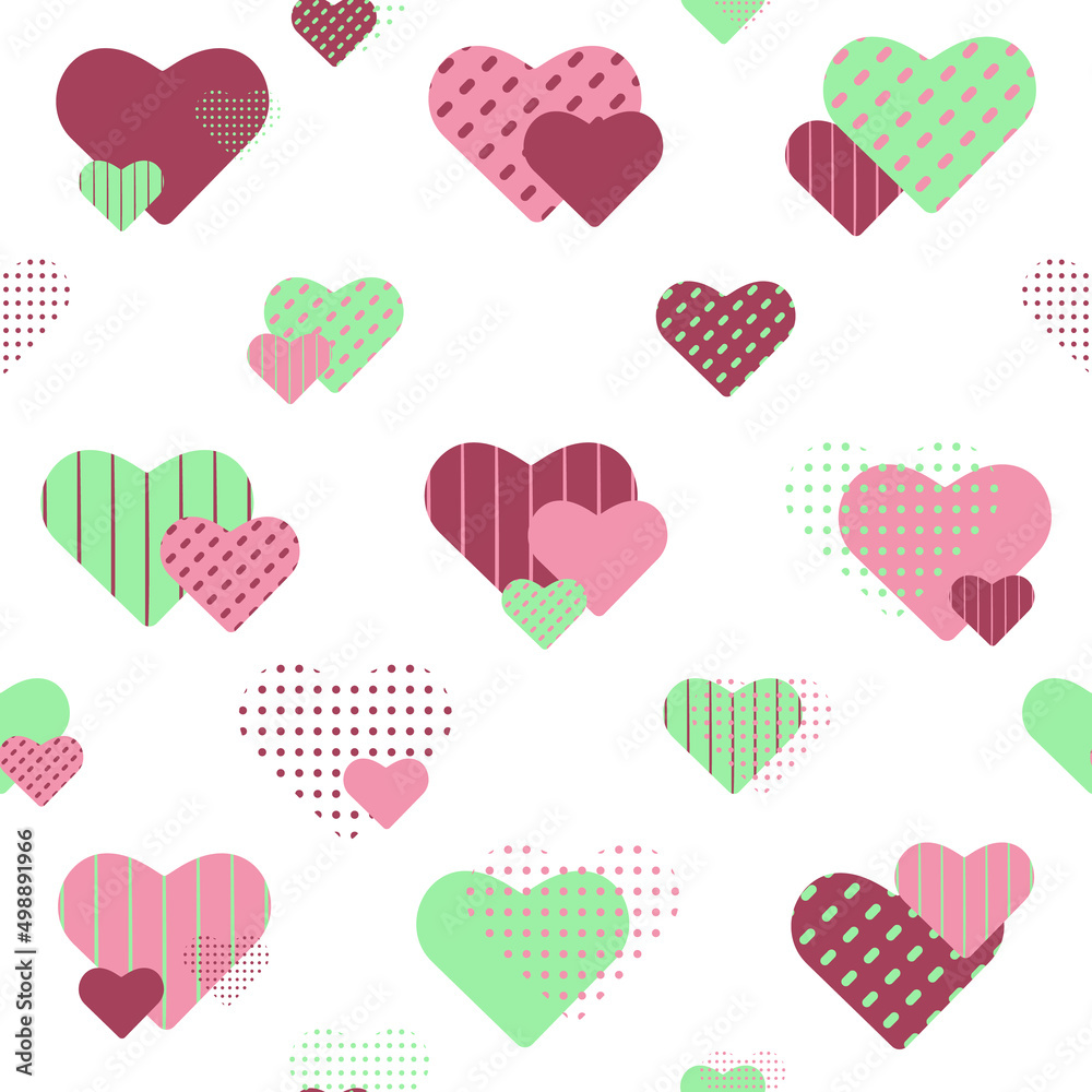 Vector seamless pattern set of hearts in yellow-blue tones. Chaotic arrangement of testurated hearts. Pattern for Valentine's Day, romance and declaration of love. Vector illustration