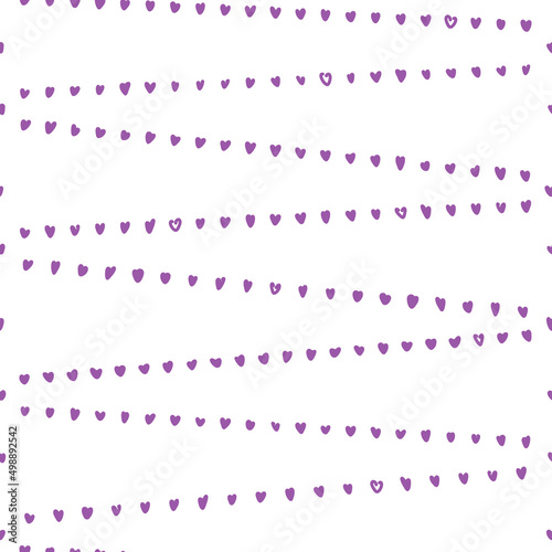 Vector seamless pattern with purple hearts on white background. For wallpapers, decoration, invitation, fabric, textile and linen, print, gift and wrapping paper.