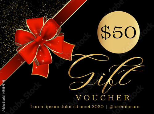 50 Dollar Gift Voucher Template. Gift Voucher Template Promotion Sale discount, Gold background, Voucher, Gift certificate, Coupon template.
