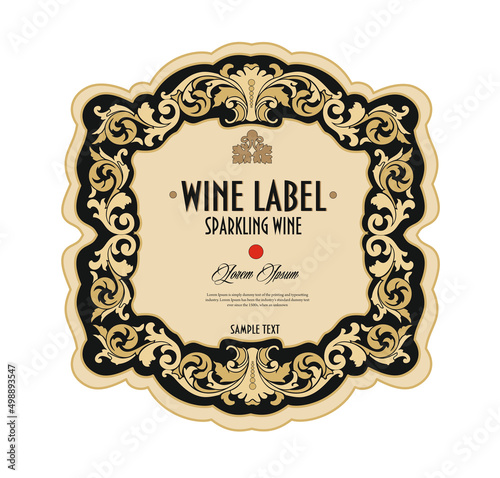 Wine Label Vintage frame border retro label hand drawn antique engraving vector illustration typography poster 