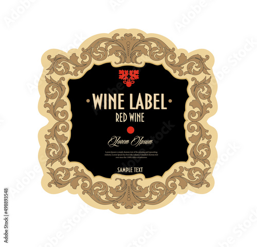 Wine Label Vintage frame border retro label hand drawn antique engraving vector illustration typography poster 