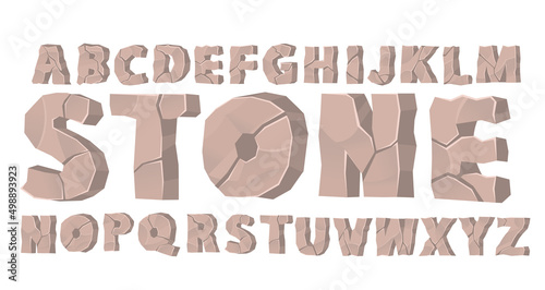 Cartoon stone font isolated on white background. Stone age writing.Vector