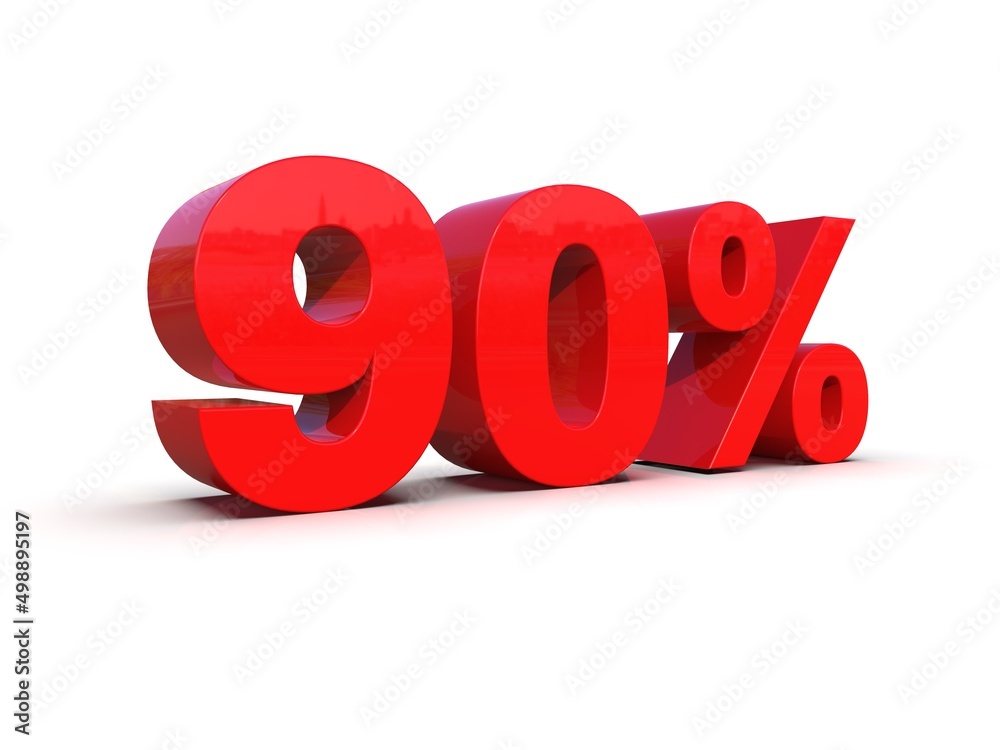 Red 90% Percent Discount 3d Sign on White Background Red 90% Percent Discount 3d Sign on White Background