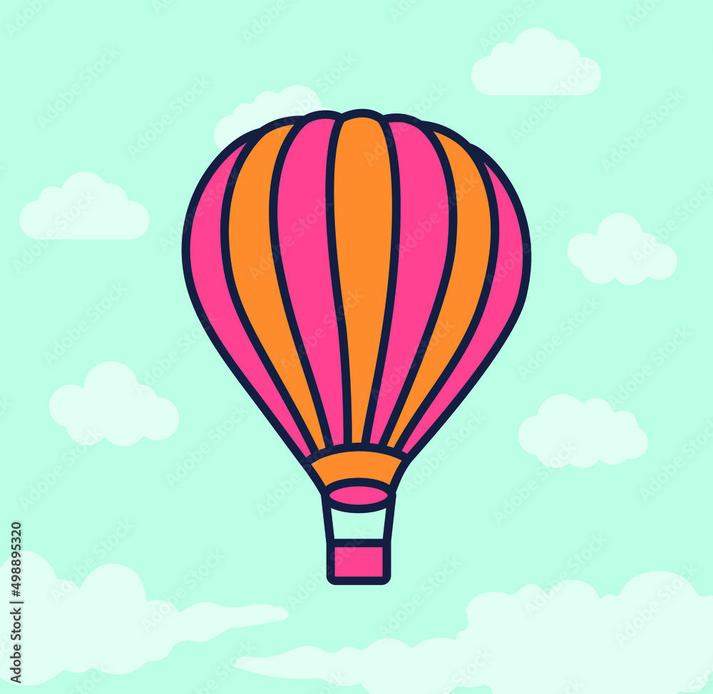 Fototapeta premium Hot Air Balloon vector illustration, Hot air balloon in the clouds background, Icons and symbol design.