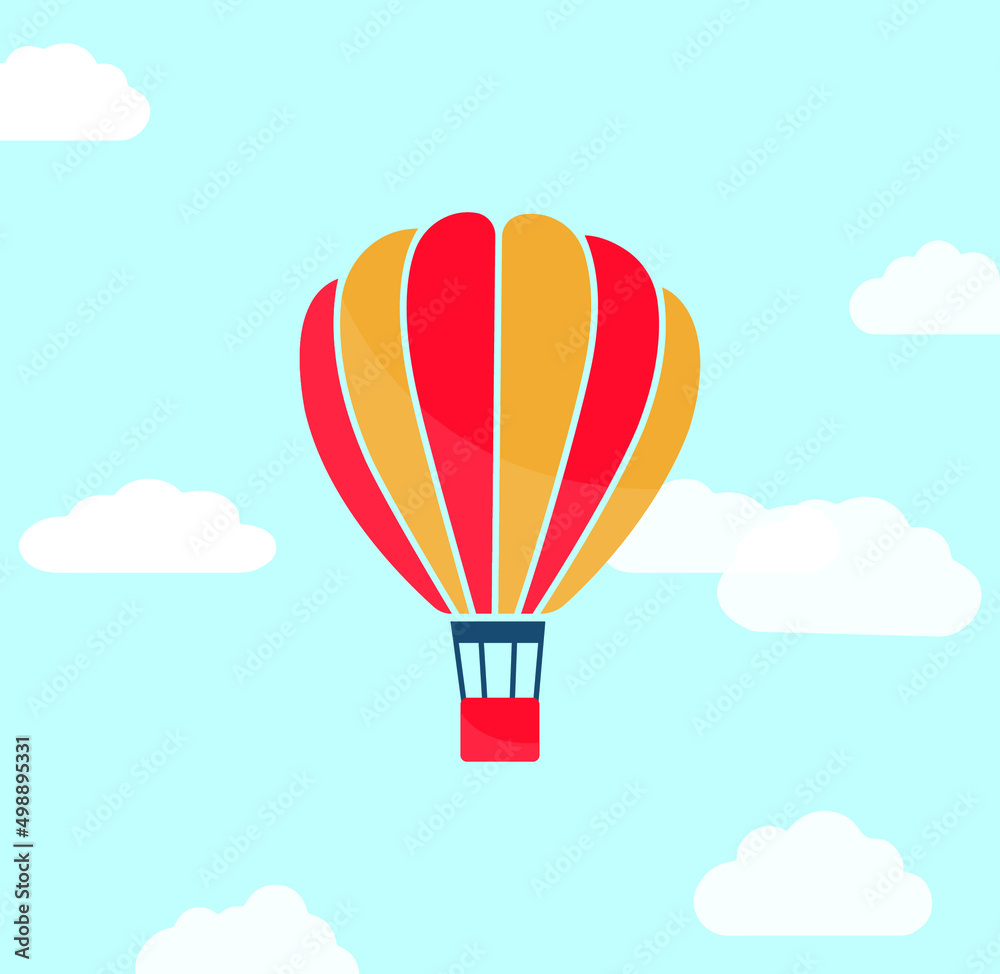 Obraz premium Hot Air Balloon vector illustration, Hot air balloon in the clouds background, Icons and symbol design.