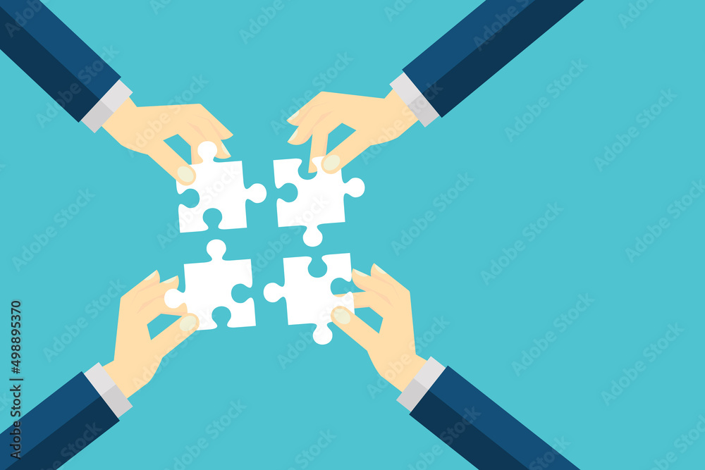 Teamwork business concept. People connecting puzzle elements. 