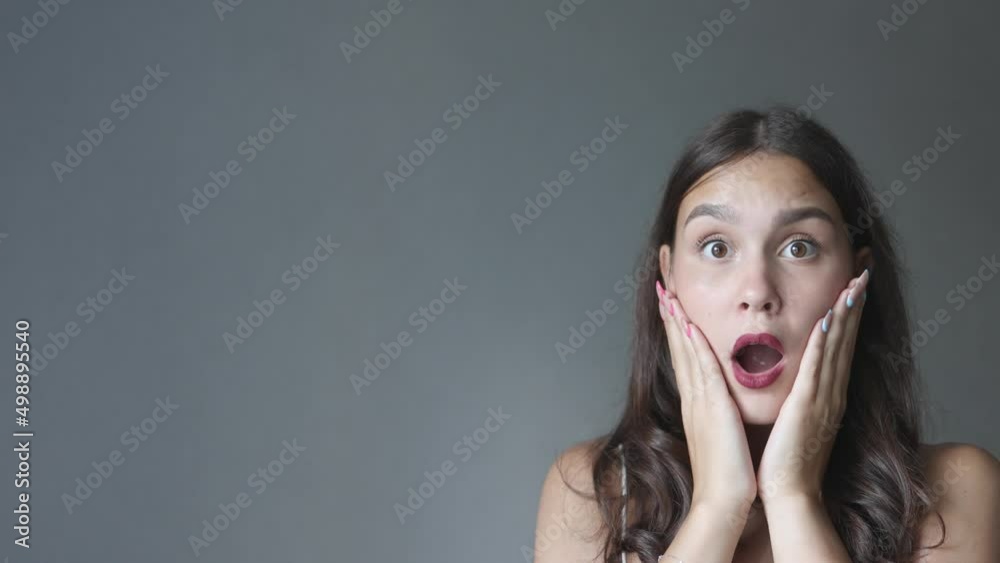 surprised emotions on caucasian young female portrait face, student ...
