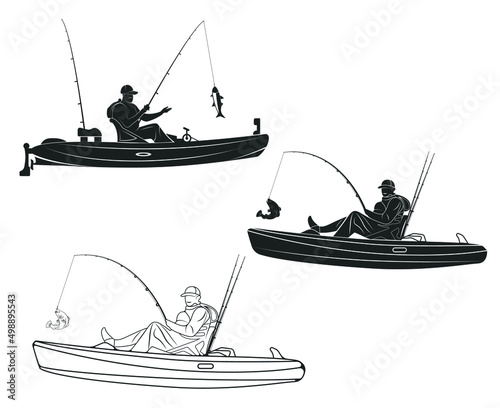  Vector Sketch Kayak Fishing Stock Vectors And Icons. Creative One Colour And White Colour Background.