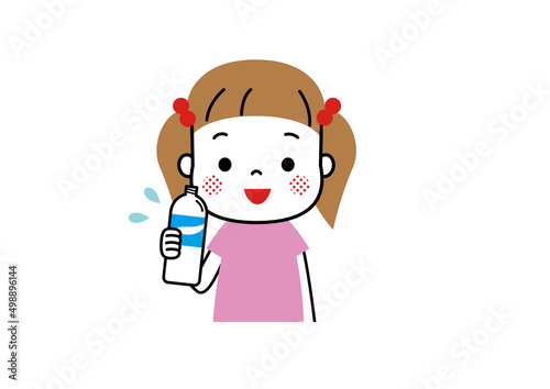 ペットボトルの水を飲んでいる女の子