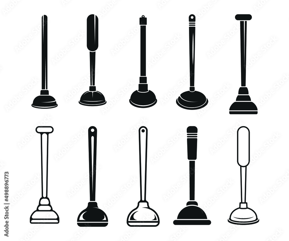 Naklejka premium Rubber Plunger Black Colour Some Collection Vector And Symbol Design, Free Vector