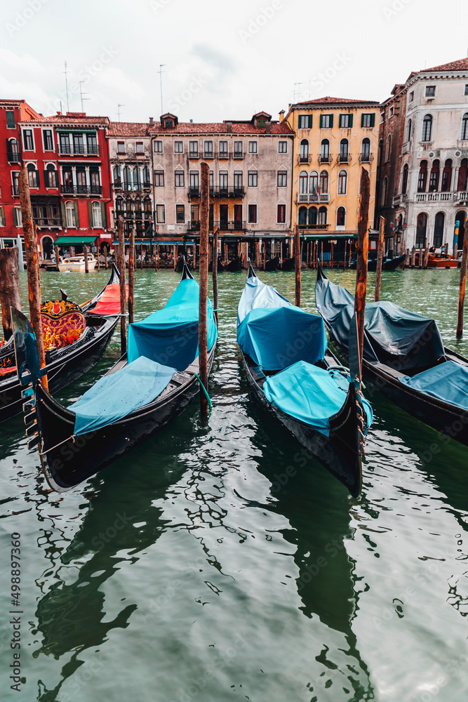 Gondolas on the ancient canals of Venice, Italy