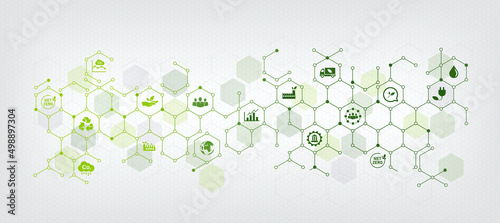 Net Zero and Carbon Neutral Concepts Net Zero Emissions Goals With a connected icon concept related to Net Zero with hexagon grid.