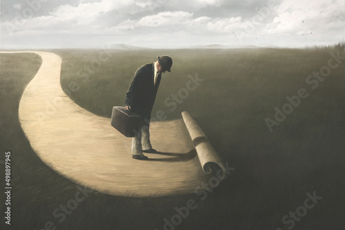 Illustration of man's surreal path, business abstract concept photo