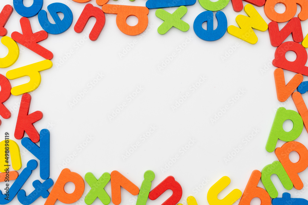 frame colorful english alphabet on white