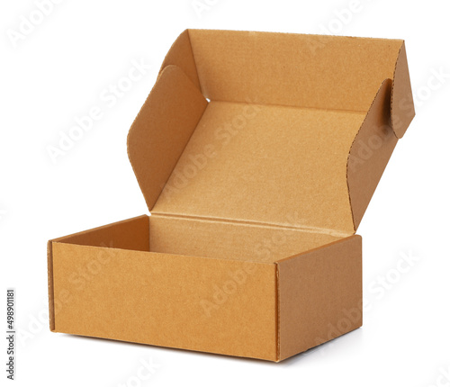 Konstfotografi Open brown cardboard box isolated on white