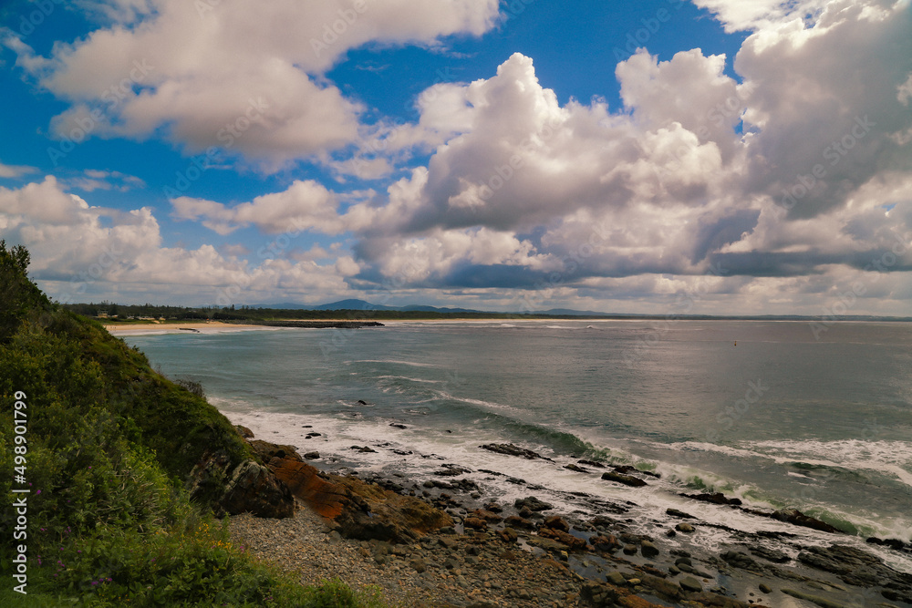 Beach view from the Bennetts Head Lookout at Forster, NSW Australia