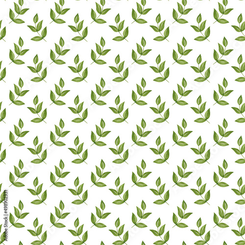 Watercolor botanical pattern with green leaves