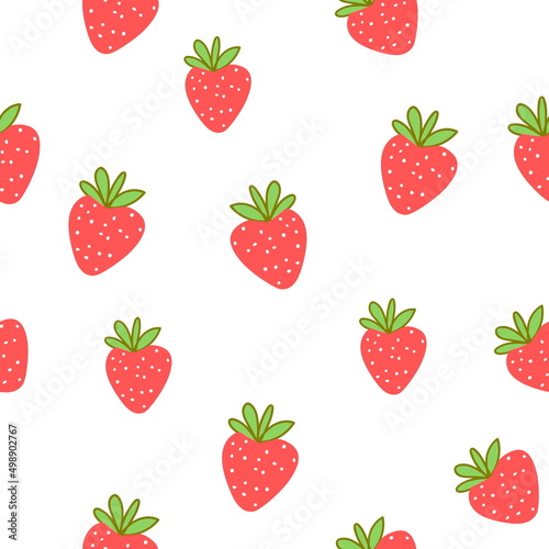 strawberry pattern on white background, red summer fruits, seamless pattern, strawberries drawing