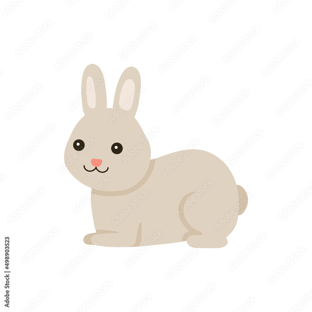 Fototapeta premium Cute baby rabbit or hare pet for Easter design. Animal bunny in cartoon style. Rabbit lie. Vector illustration