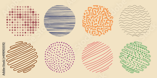 Set of Variously Patterned and Colored, Spotted and Striped Circles Design Clip-Art - Vector Template